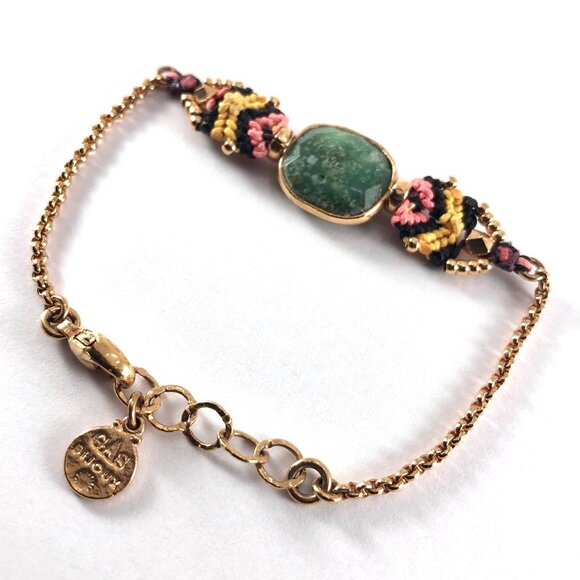 Gas Bijoux chain bracelet gold tone macrame with bezel set faceted green stone - Picture 7 of 11